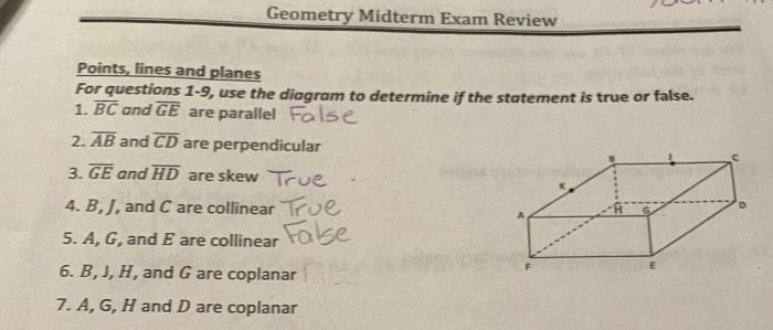 Geometry midterm exam review answers