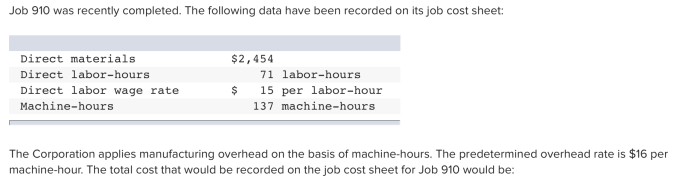 Job been completed recently following data direct cost solved recorded sheet chegg materials labor transcribed problem text show its